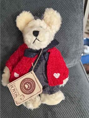 Boyd’s Bear Plush Cream Bear in Red Cardigan and Navy Dress